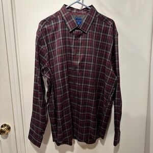 NWOT Egara Red, Gray and Black Casual Button Down Shirt
